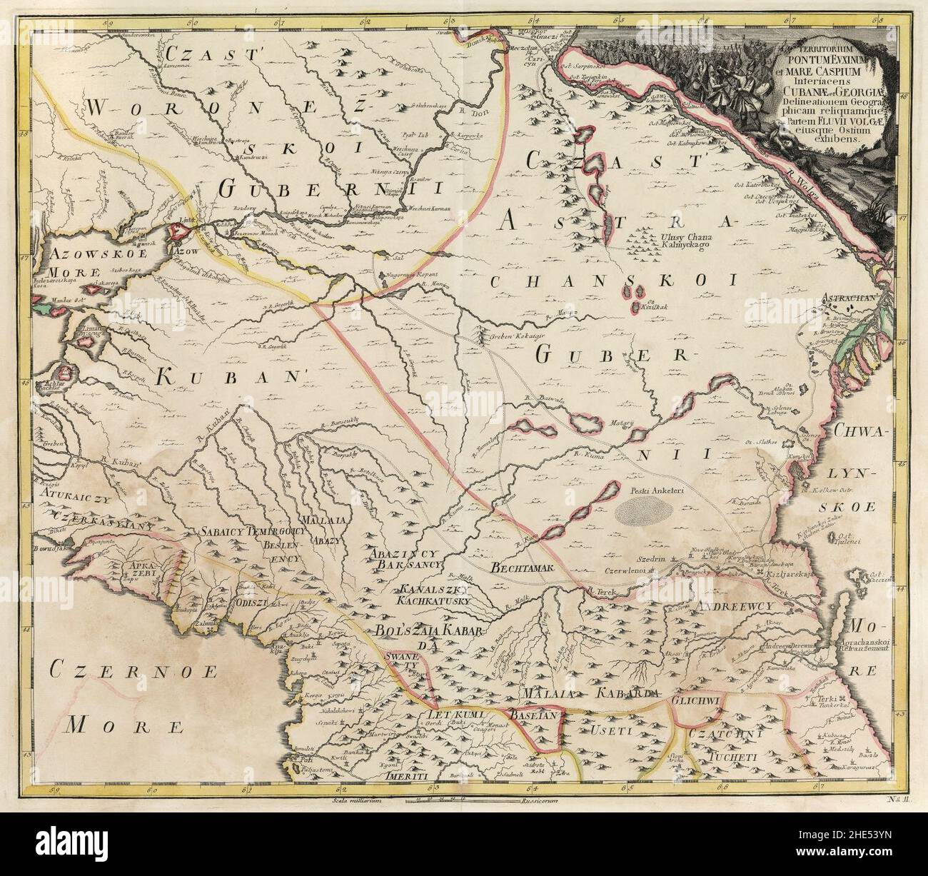 Empire russe 1745 (carte XI en latin). Banque D'Images