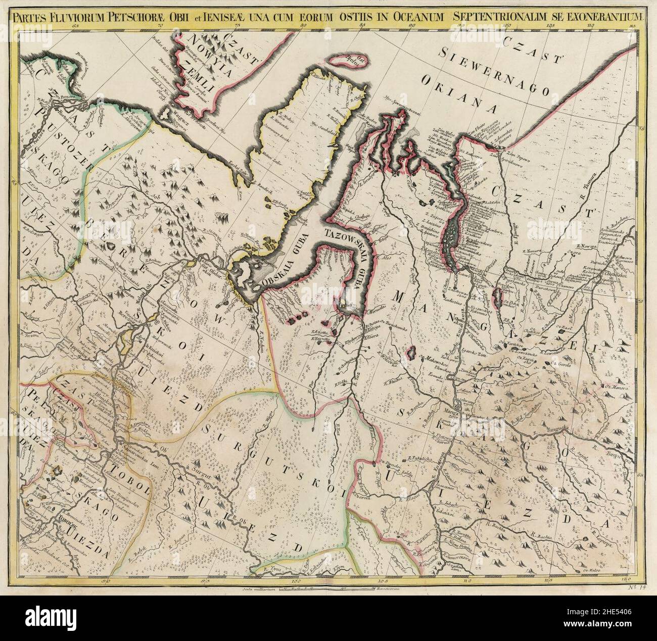 Empire russe 1745 (carte XIV en latin). Banque D'Images