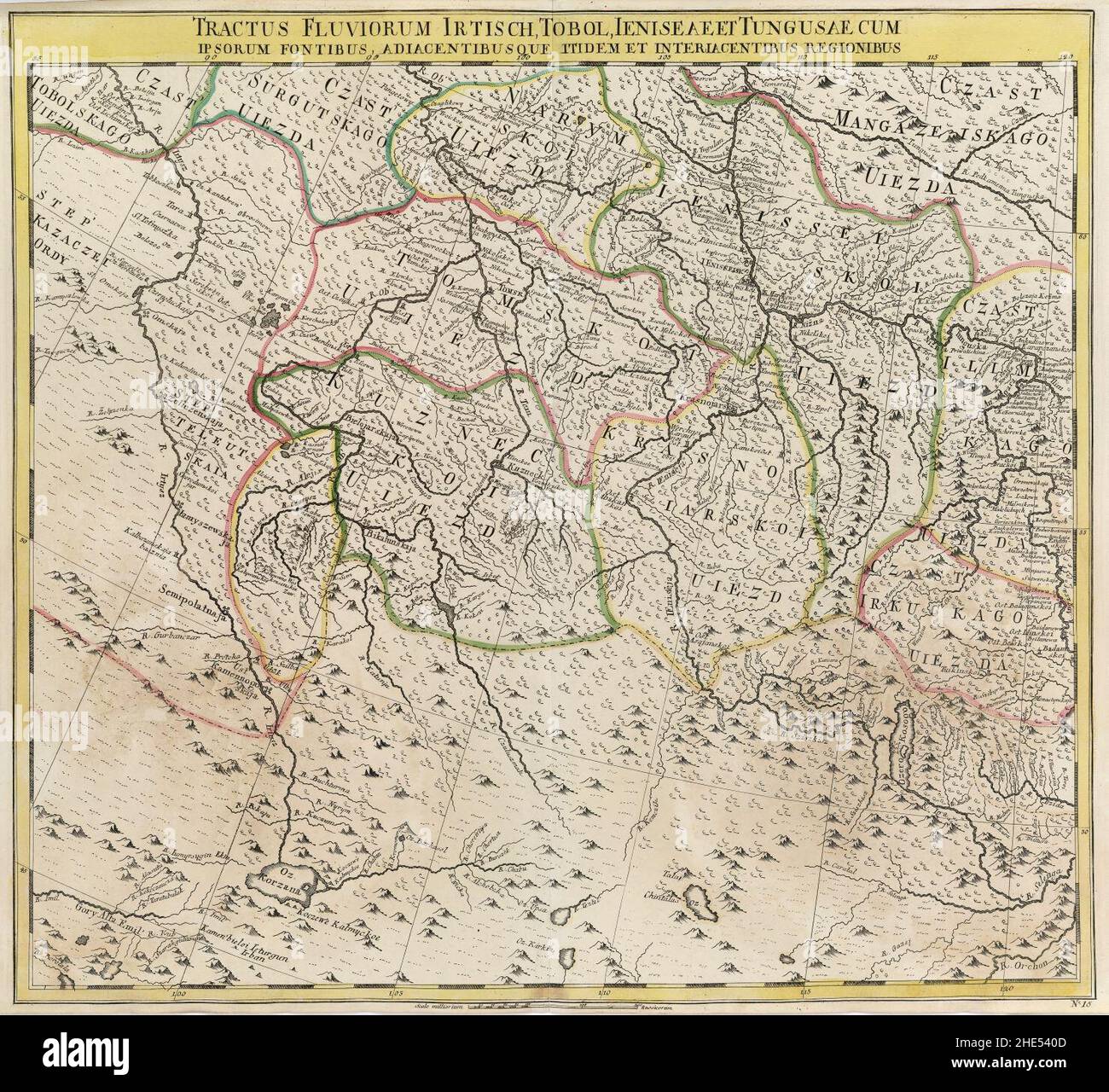 Empire russe 1745 (carte XV en latin). Banque D'Images