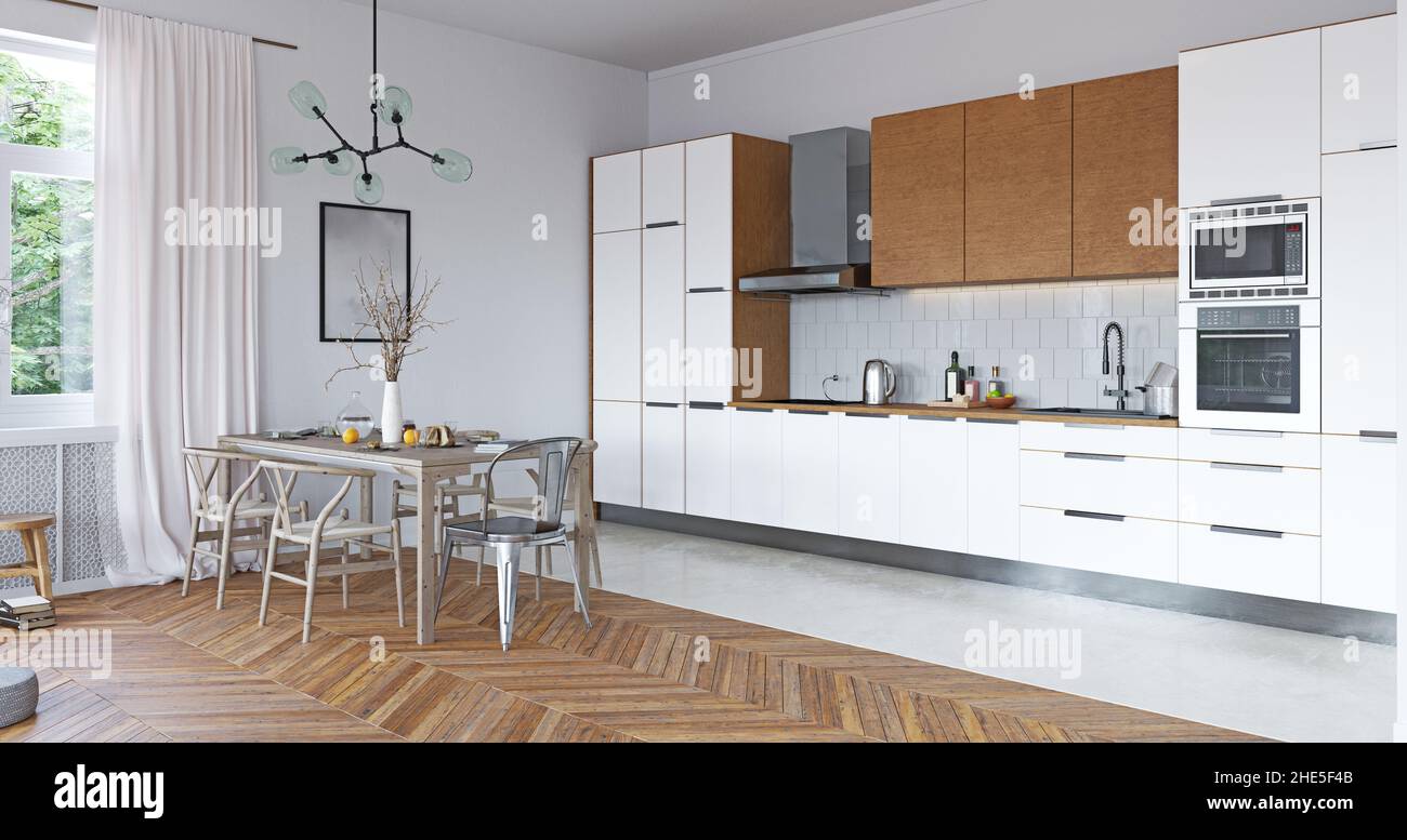 cuisine intérieure moderne. conception de rendu 3d Banque D'Images