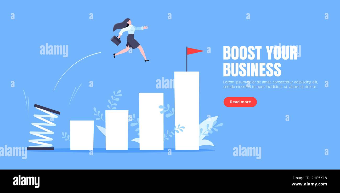 Tremplin femme d'affaires saut haut plat design vecteur illustration concept. Illustration de Vecteur