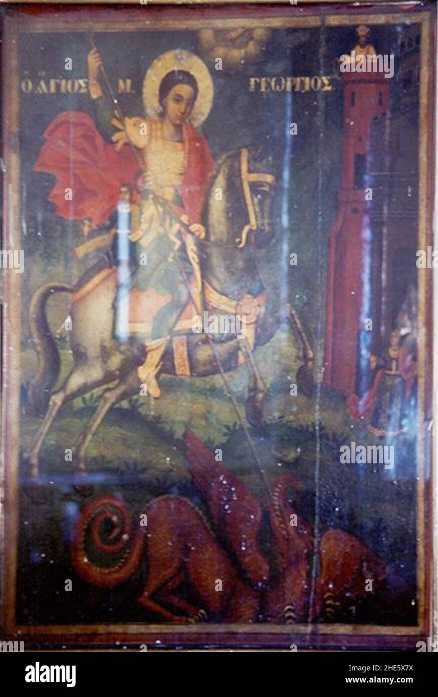 Icône Saint George 2 de l'église Saint George à Melissourgos. Banque D'Images