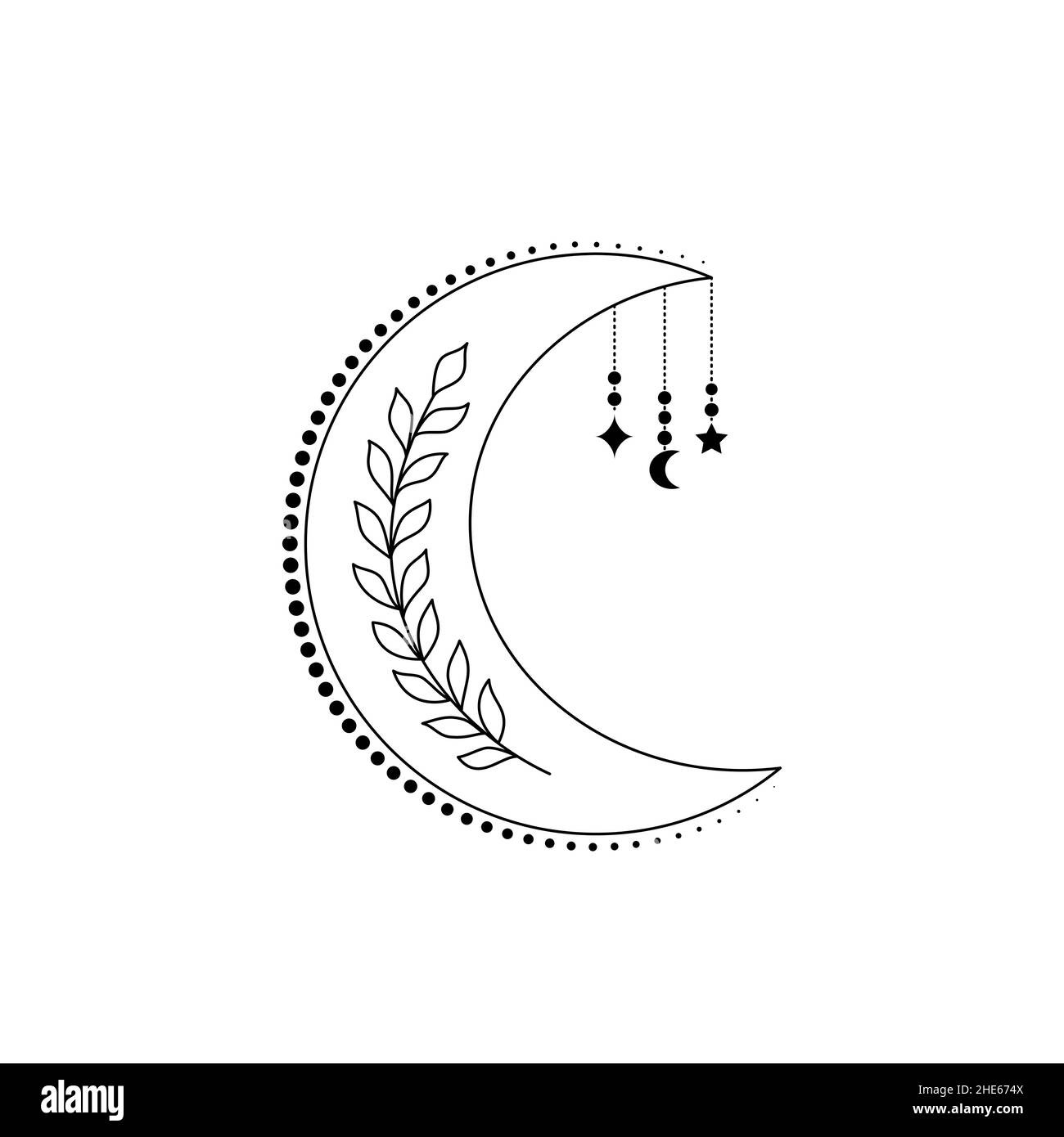 Lune en croissant avec plante Illustration de Vecteur