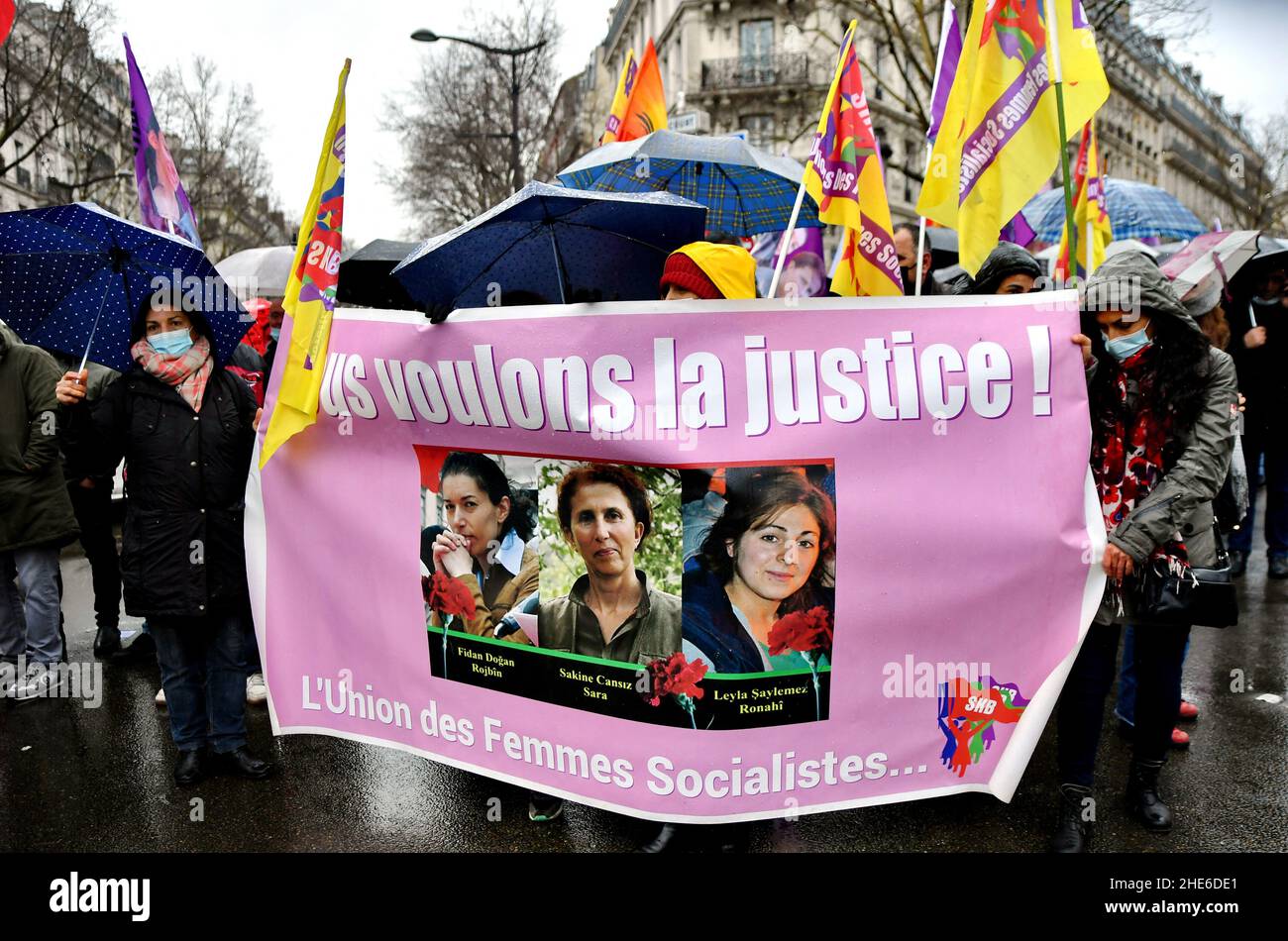 Manifestation pour demander justice à trois militantes kurdes, Sakine Cansiz, Fidan Dogan et Leyla Soylemez, assassinées en janvier 2013 à Paris, le 08 janvier 2022.9 ans après que les Kurdes continuent à exiger que justice leur soit faite.Photo par Karim ait Adjedjou/avenir Pictures/ABACAPRESS.COM Banque D'Images