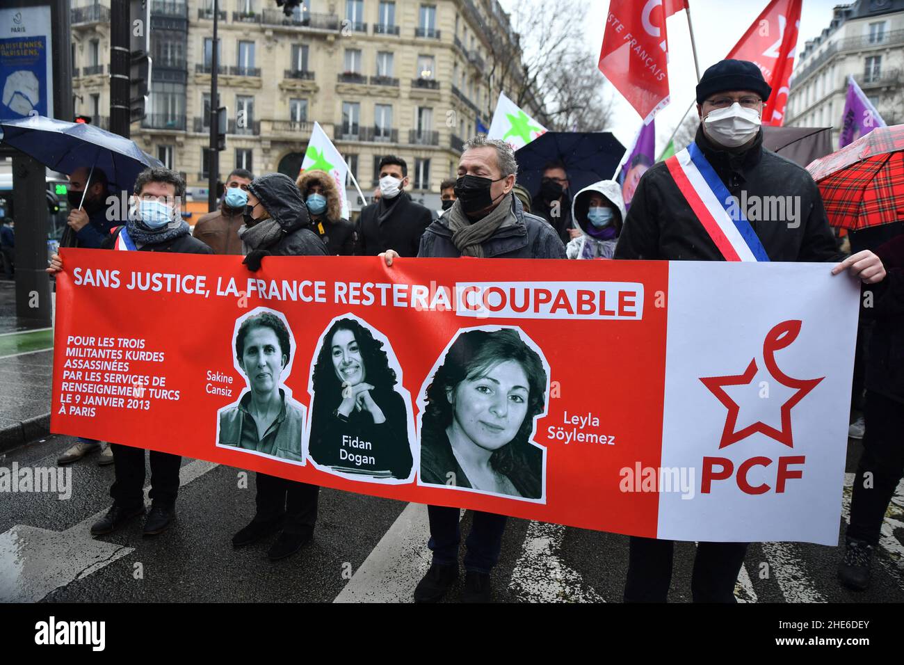 Manifestation pour demander justice à trois militantes kurdes, Sakine Cansiz, Fidan Dogan et Leyla Soylemez, assassinées en janvier 2013 à Paris, le 08 janvier 2022.9 ans après que les Kurdes continuent à exiger que justice leur soit faite.Photo par Karim ait Adjedjou/avenir Pictures/ABACAPRESS.COM Banque D'Images