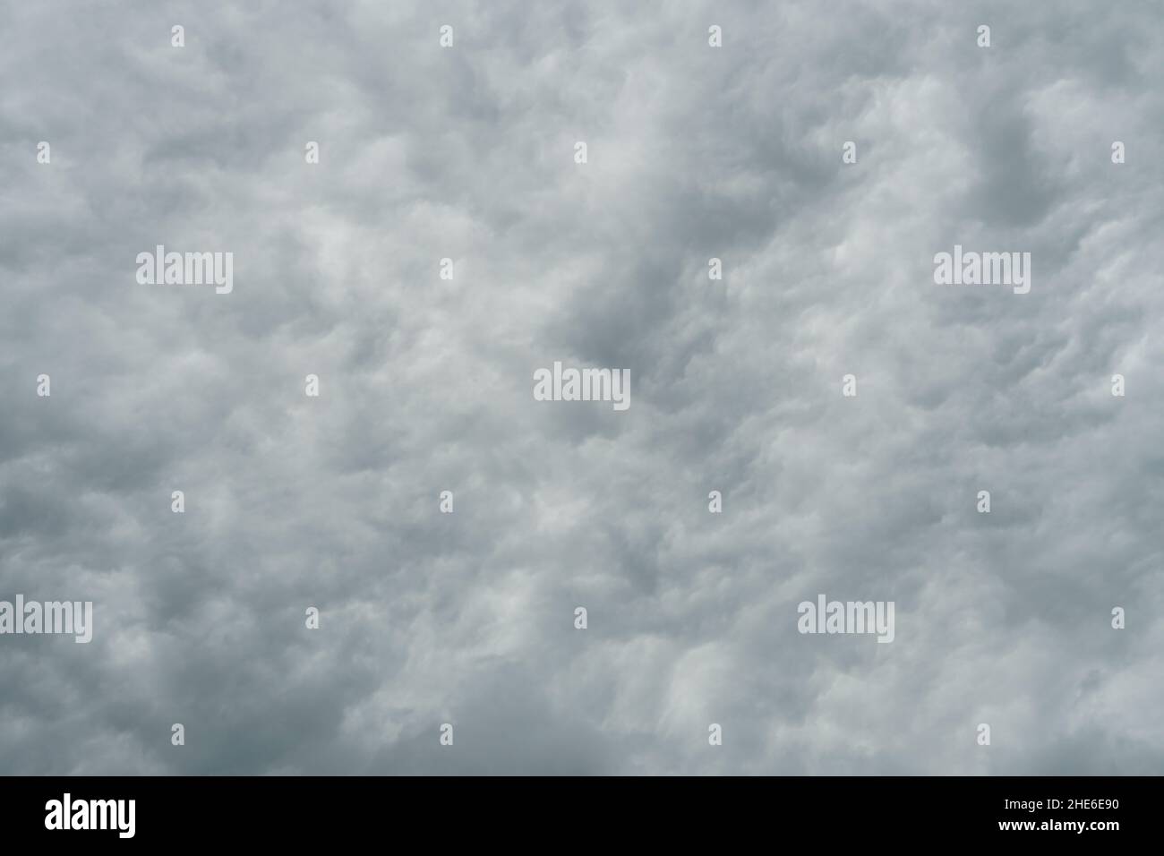 Épais nuages moelleux dans différentes nuances de gris.Cloudscape convient comme arrière-plan avec beaucoup d'espace de copie. Banque D'Images