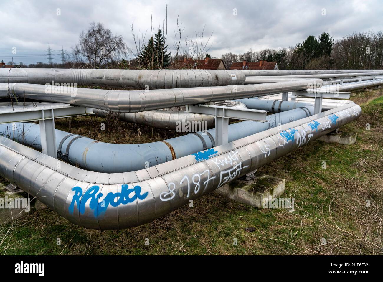 Conduites de chauffage urbain, Hertener Stadtwerke, point de transfert à l'ancienne collierie Schlägel & Eisen, des conduites de la centrale électrique vers le Stadt Banque D'Images