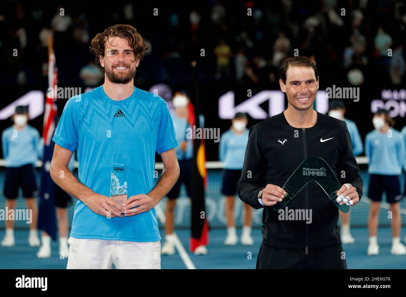 RAFAEL NADAL (ESP) bat Maxime Cressy (Etats-Unis) le dimanche 2022 janvier, Melbourne Park Banque D'Images