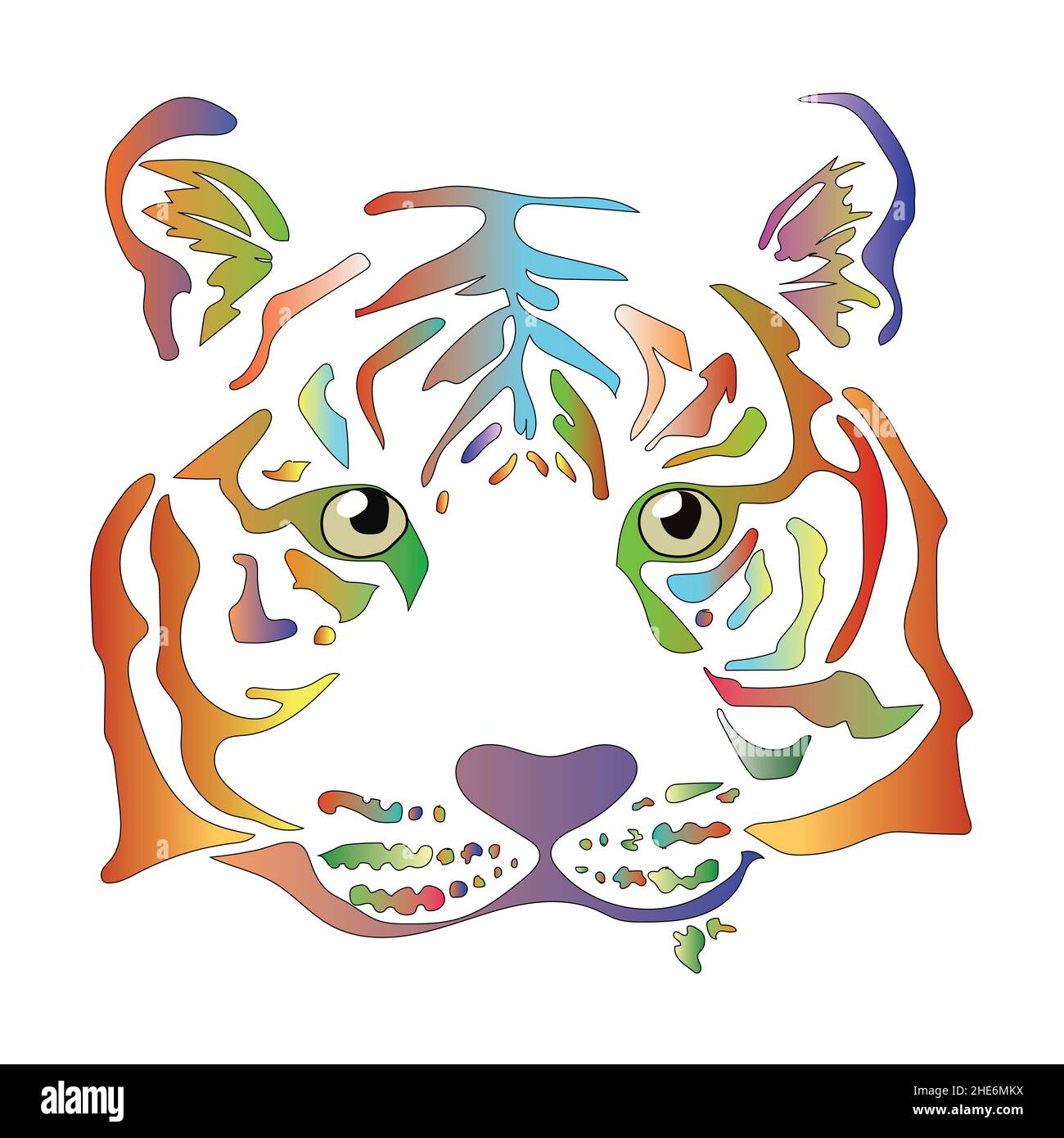 lignes colorées avec potrait de tigre Banque D'Images