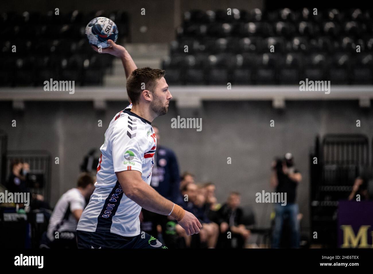 Hillerod, Danemark.08th, janvier 2022.Harald Reinkind (27) de Norvège vu dans le match de handball d'essai entre le Danemark et la Norvège à la scène royale à Hillerod.(Photo: Gonzales photo - Kim M. Leland). Banque D'Images