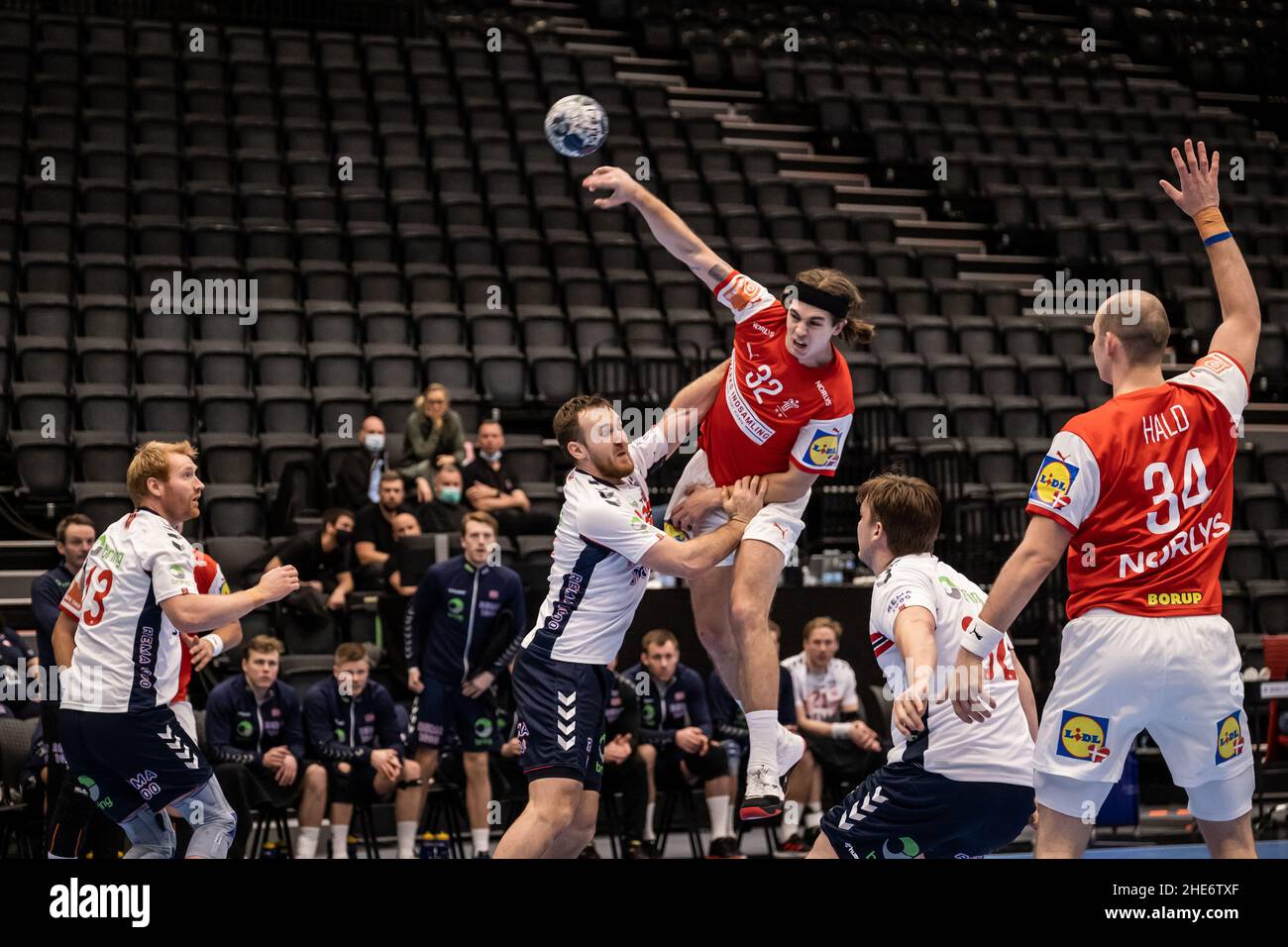 Hillerod, Danemark.08th janvier 2022.Jacob Holm (32) du Danemark vu dans le match de handball d'essai entre le Danemark et la Norvège à la scène royale à Hillerod.(Crédit photo : Gonzales photo/Alamy Live News Banque D'Images