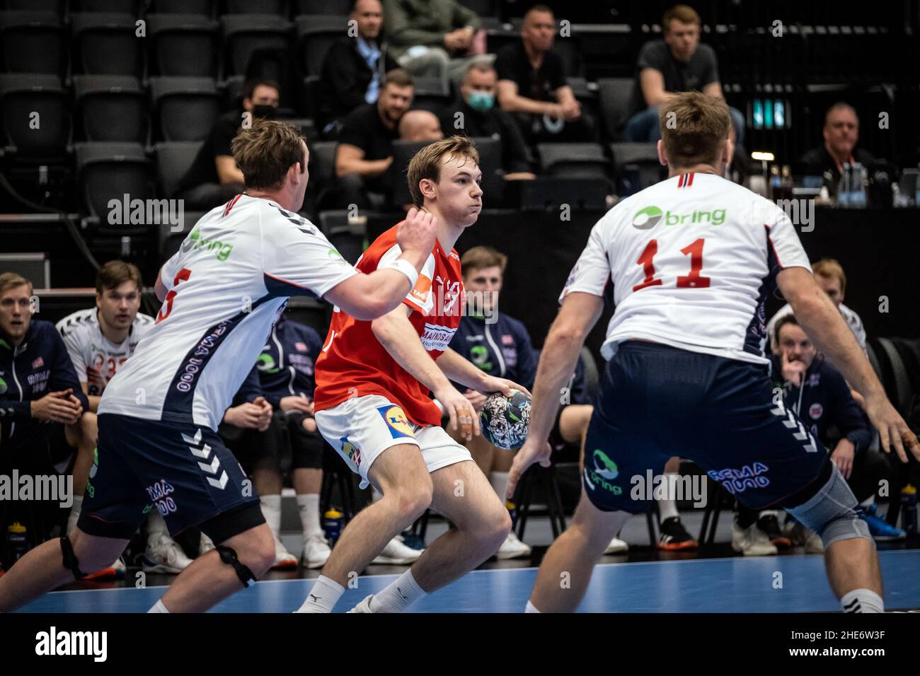 Hillerod, Danemark.08th janvier 2022.Mathias Gidsel (33) du Danemark vu dans le match de handball d'essai entre le Danemark et la Norvège à la scène royale à Hillerod.(Crédit photo : Gonzales photo/Alamy Live News Banque D'Images