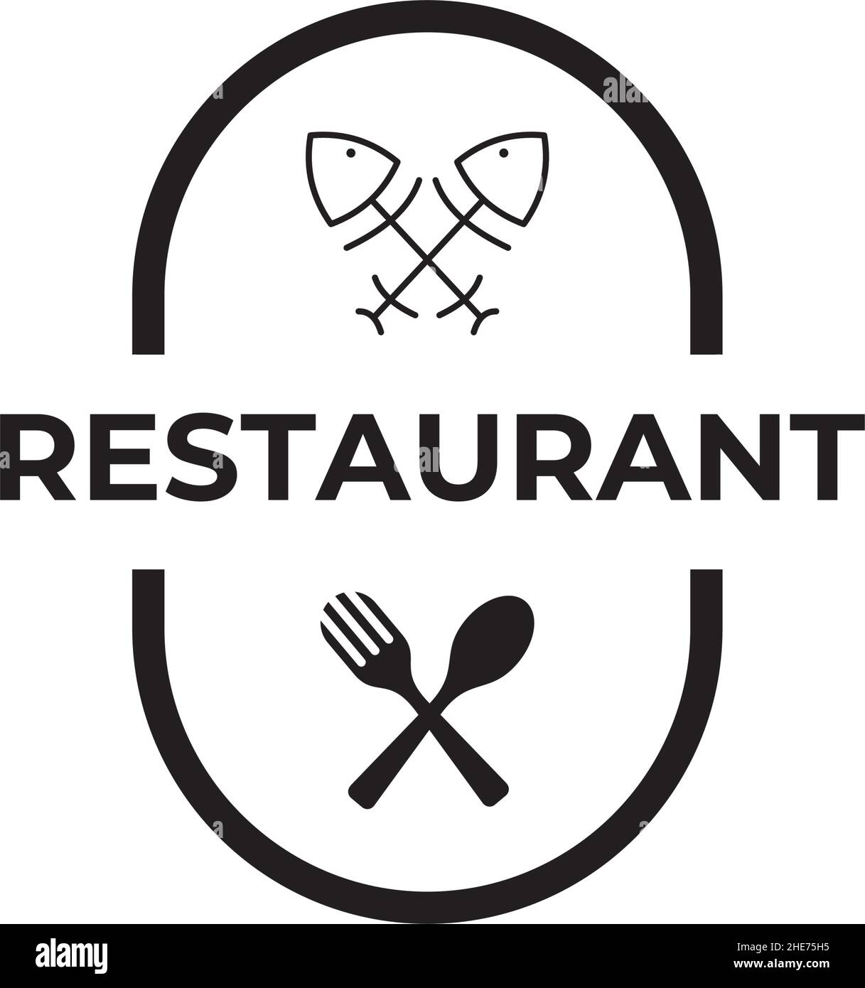 Logo du restaurant Fish Food avec symbole de vecteur d'os de poisson Illustration de Vecteur