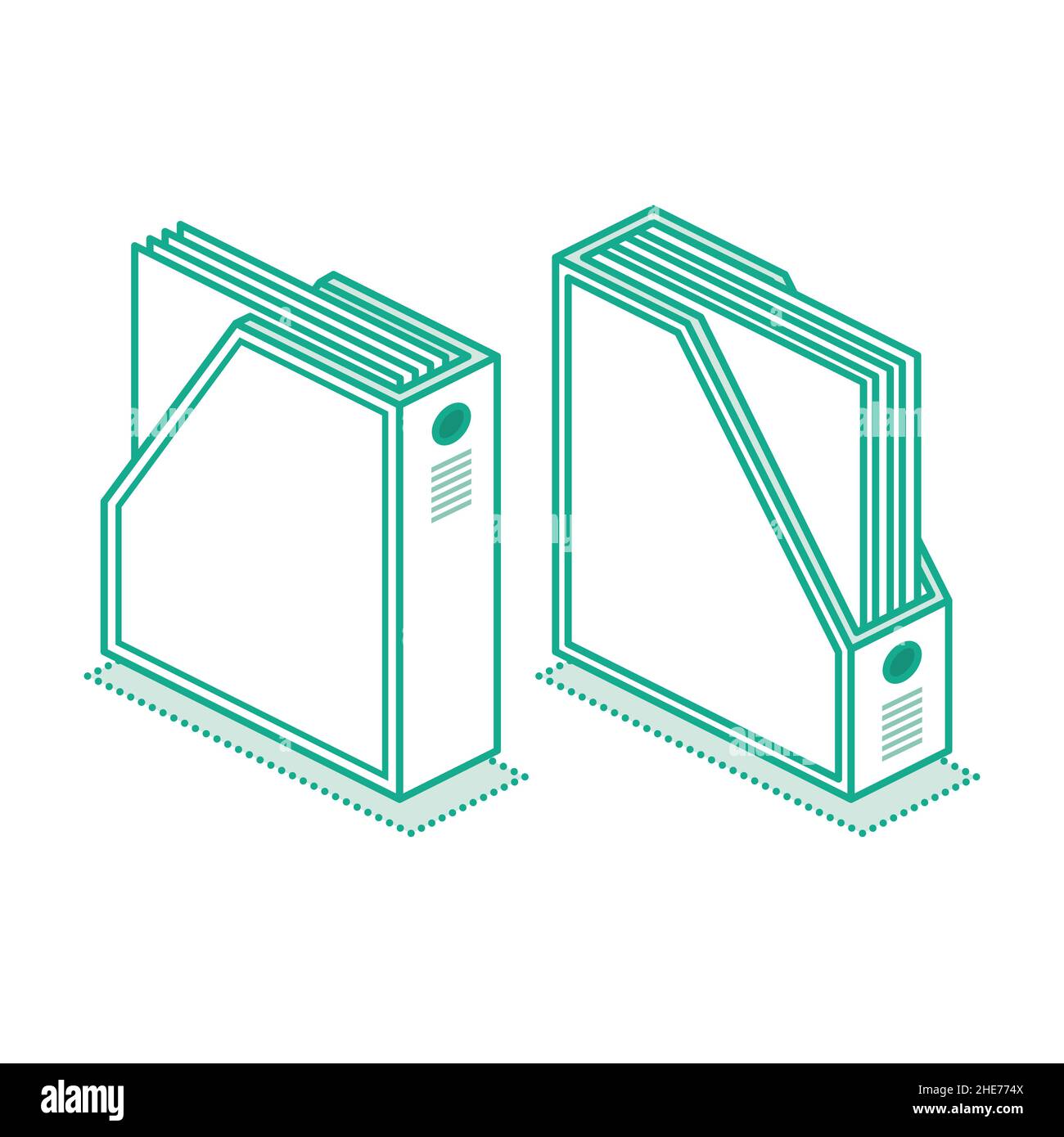 Bacs à papier verticaux isométriques isolés sur fond blanc.Illustration vectorielle.Icône Contour.Bac à documents de bureau.Vue avant et vue arrière. Illustration de Vecteur