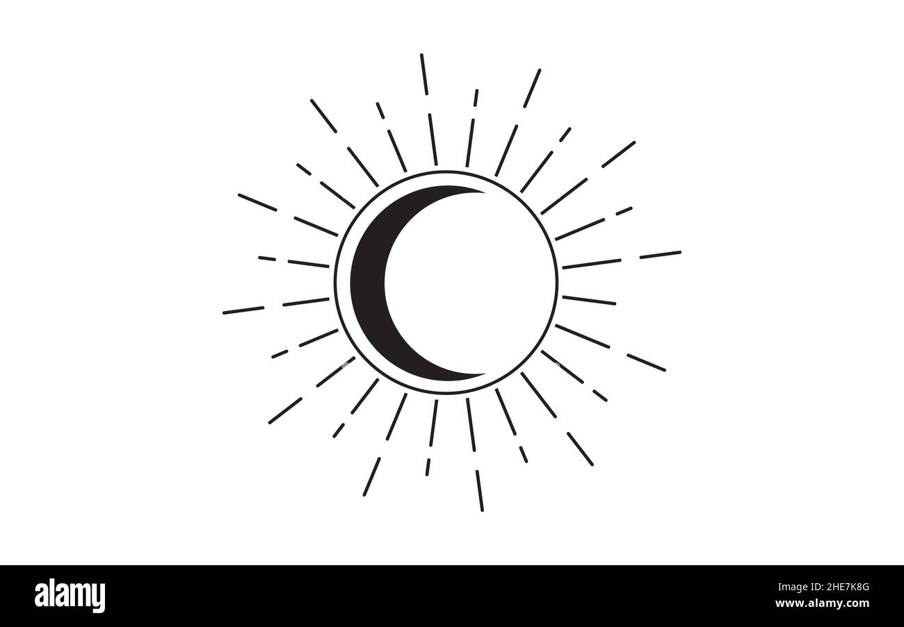 Soleil et lune style vintage art clipart.Logo du soleil, tatouage de lune.Mystique géométrie sacrée, magie païenne déesse Wicca et symbole de dieu, signe noir Illustration de Vecteur