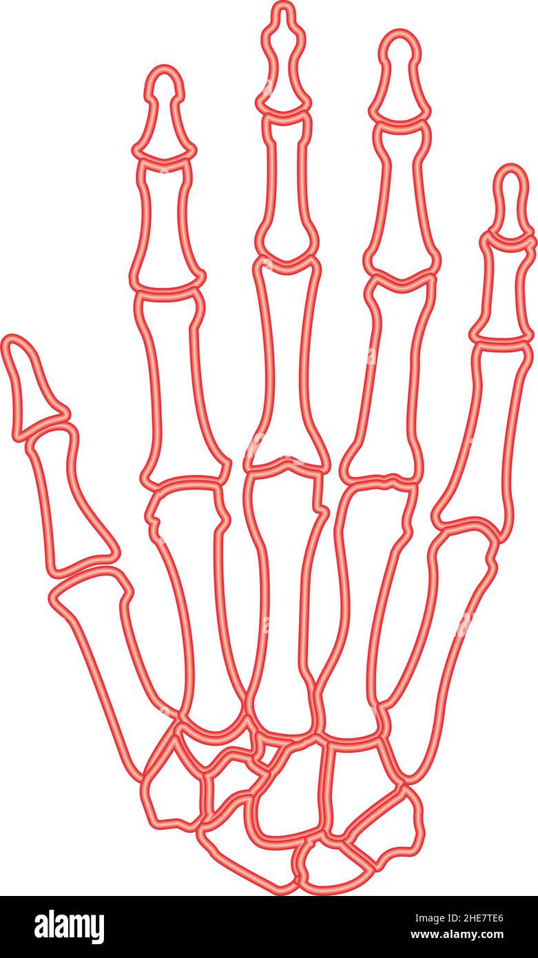 Néon main OS rouge couleur vecteur illustration image plat style lumière Illustration de Vecteur
