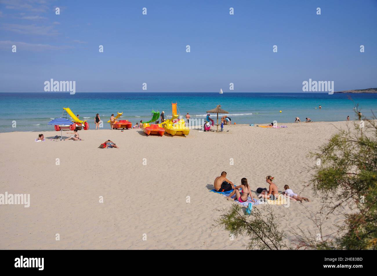 Vue sur la plage, Cala Millor, Municipalité de Sant Llorenç des Cardassar, Majorque (Majorque), Iles Baléares, Espagne Banque D'Images