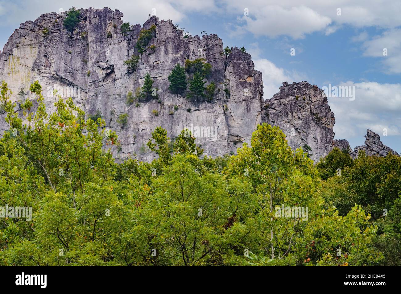 Seneca Rocks sont un domaine d'escalade en Virginie de l'Ouest demi journée de route des grands centres urbains de la côte est des États-Unis. Banque D'Images