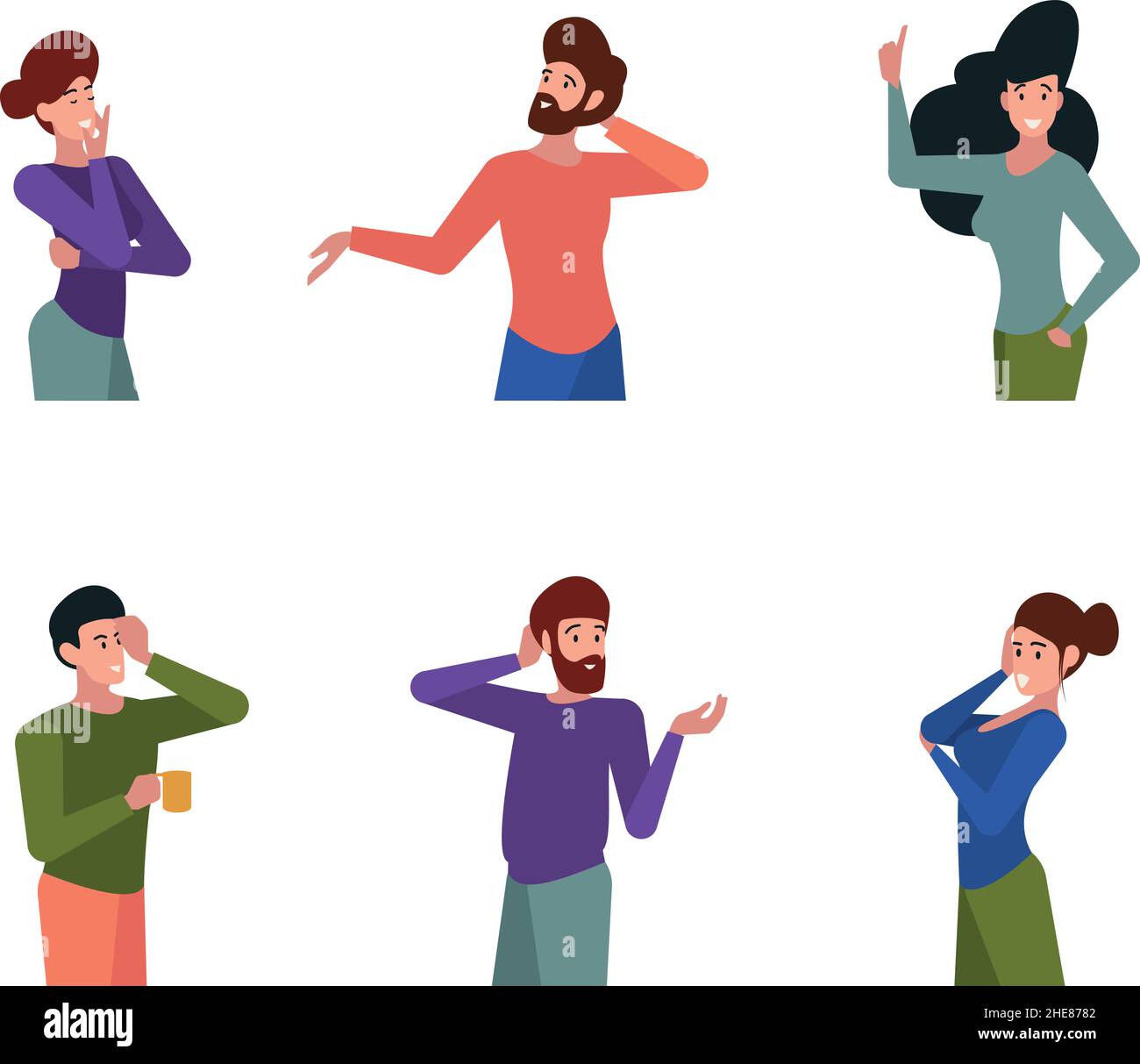 Pensée des gens.Les personnes intelligentes debout et la confusion s'inquiètent idée pensée contemplative esprits garish vecteur illustrations ensemble Illustration de Vecteur