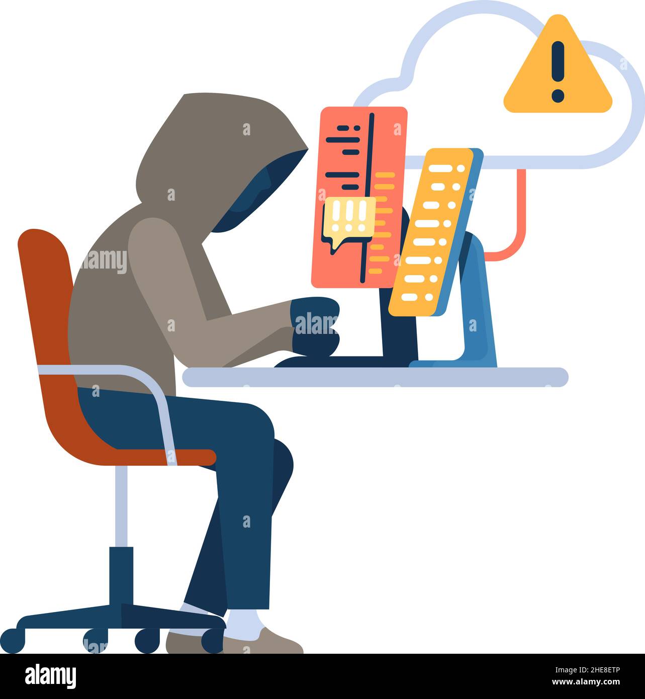 Pirate dans le capot travaillant sur l'ordinateur.Activité numérique ilegal Illustration de Vecteur