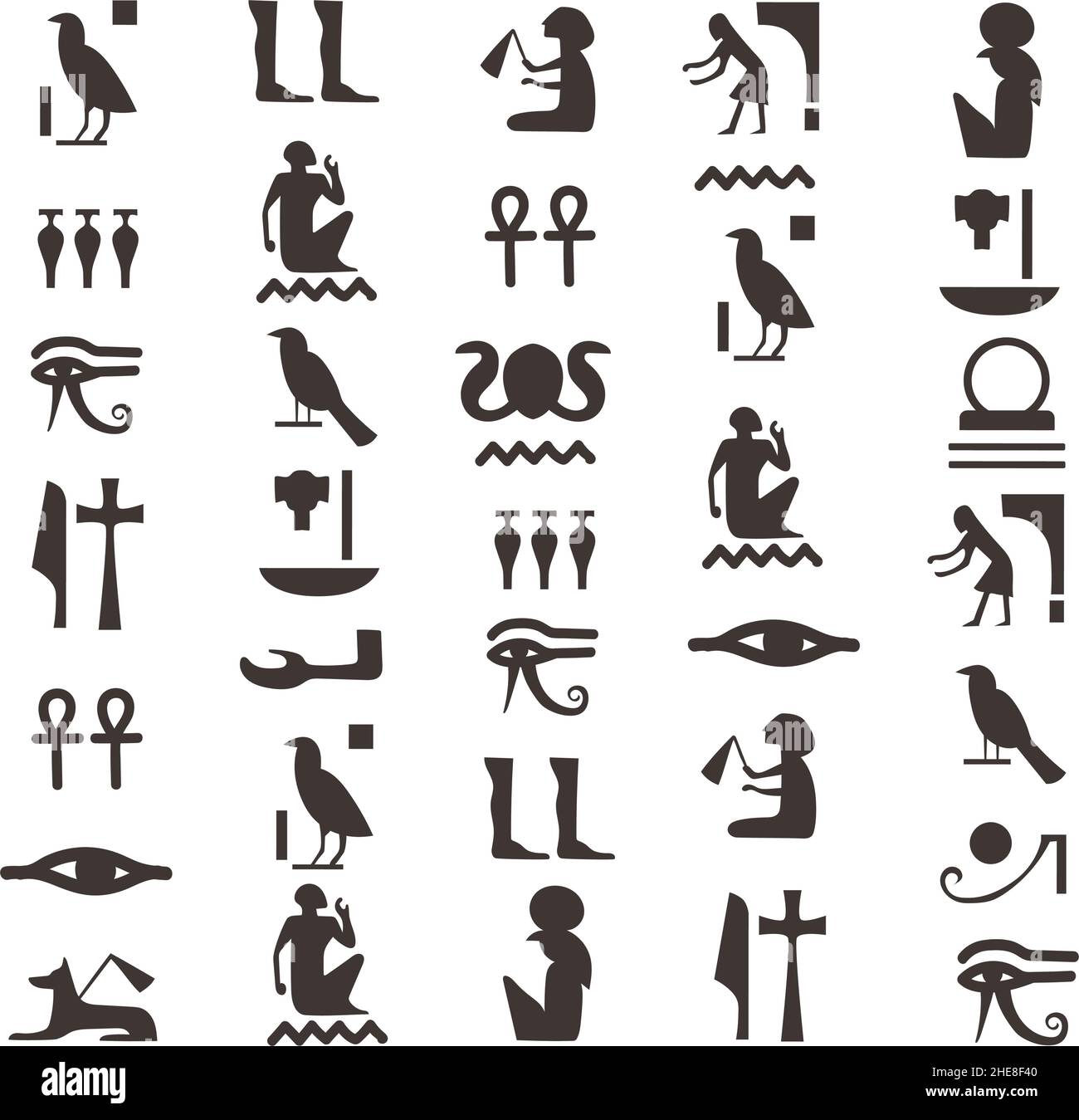 Hiéroglyphes d'egyptiens noirs.Hiéroglyphe de l'Égypte ancienne, modèle de lettres vectorielles.Illustration des symboles anciens, noir, histoire des signes hiéroglyphes, culture du pharaon Illustration de Vecteur