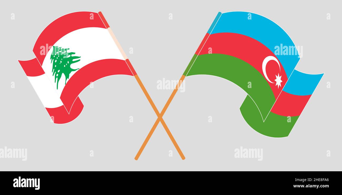 Drapeaux croisés et agités du Liban et de l'Azerbaïdjan.Illustration vectorielle Illustration de Vecteur