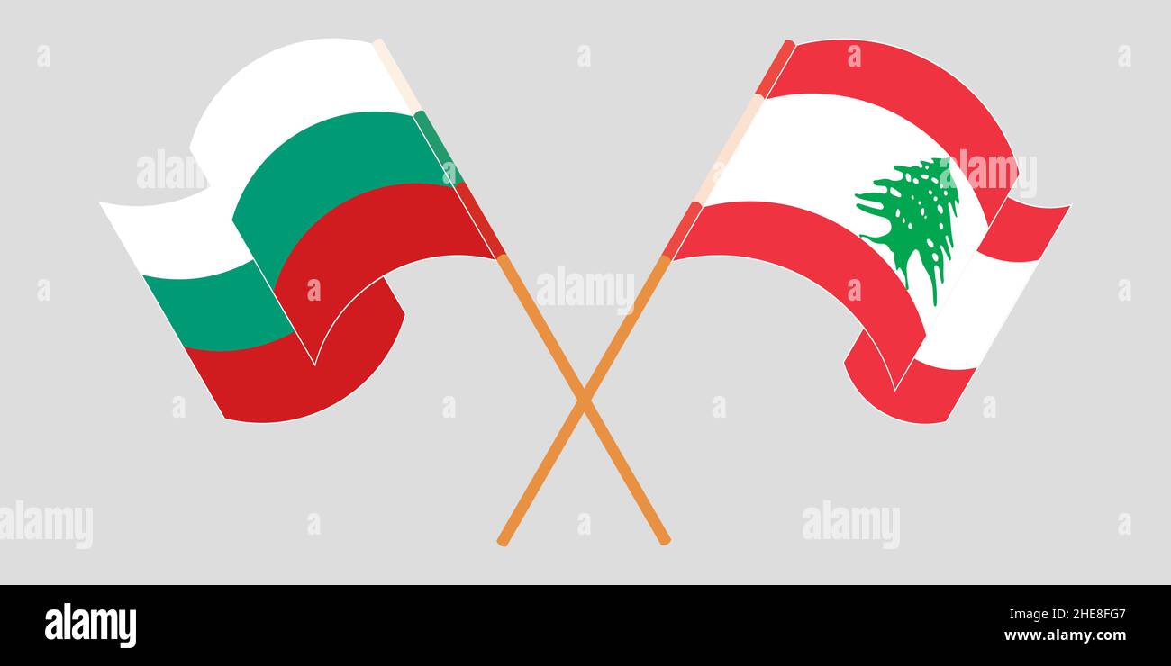 Barré et agité des drapeaux du Liban et de la Bulgarie.Illustration vectorielle Illustration de Vecteur