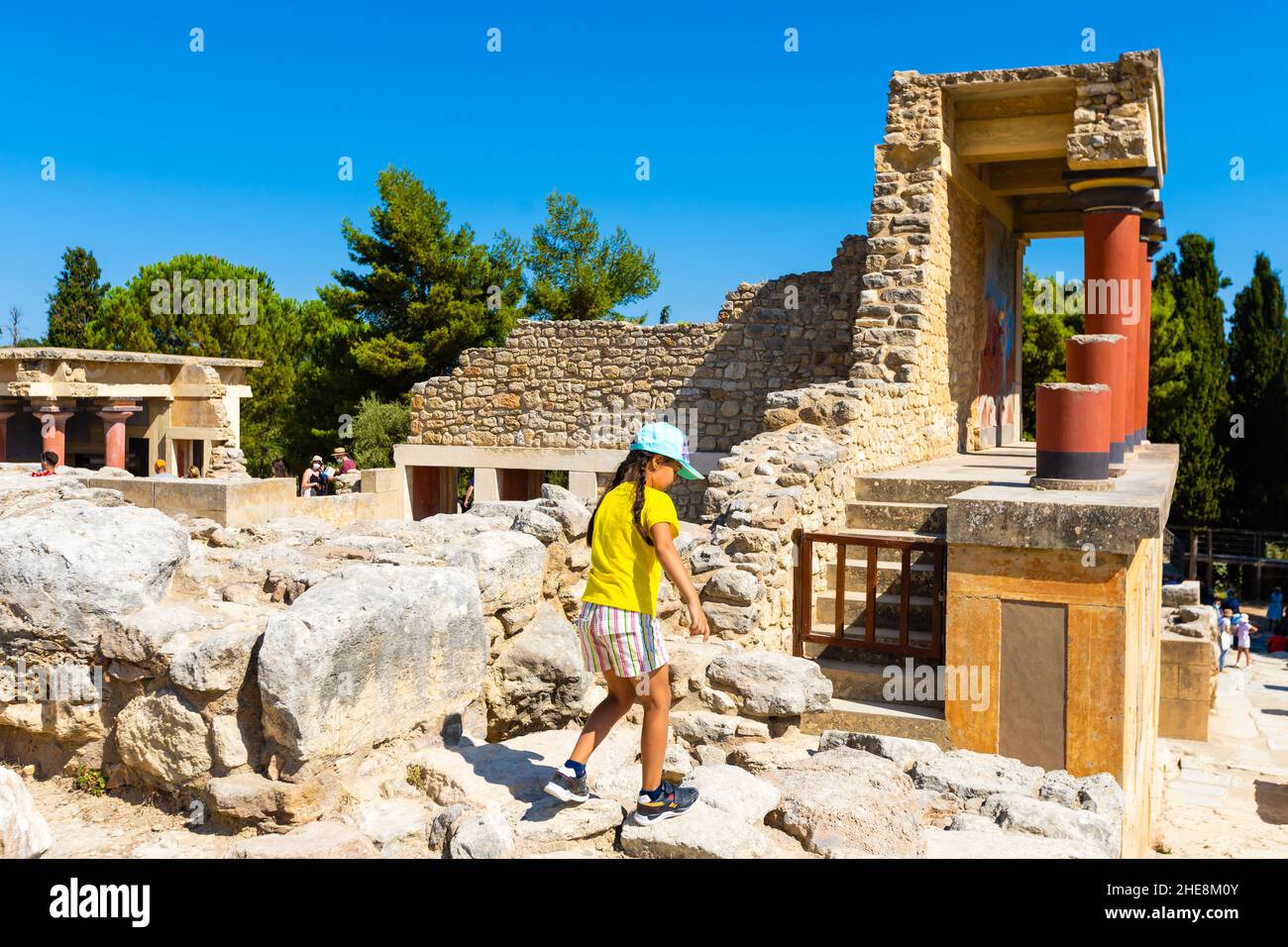 Vue imprenable sur les ruines du palais de Knossos en Crète, Héraklion, Grèce Banque D'Images