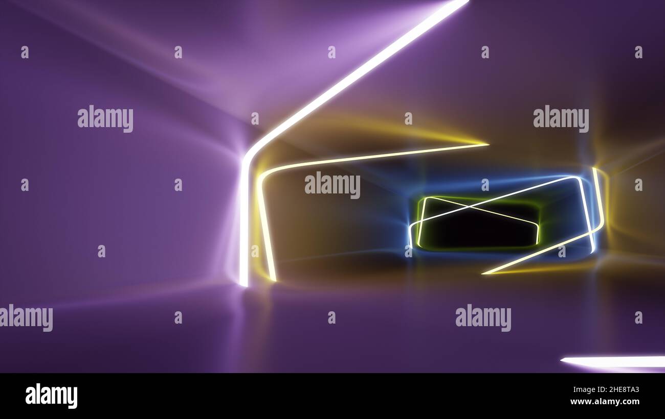 Un fond de tunnel de lumières néon.3D illustration Banque D'Images