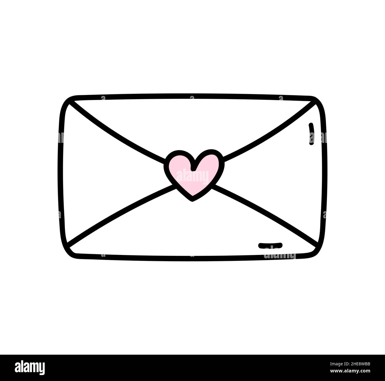 Jolie enveloppe fermée avec coeur isolé sur fond blanc.Illustration vectorielle dessinée à la main, style doodle.Parfait pour les motifs, cartes et décorations de la Saint-Valentin. Illustration de Vecteur