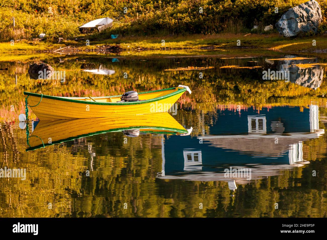 Bateau de pêche dans le petit village de Renevers Cappahayden, péninsule d'Avalon, Terre-Neuve, Canada. Banque D'Images