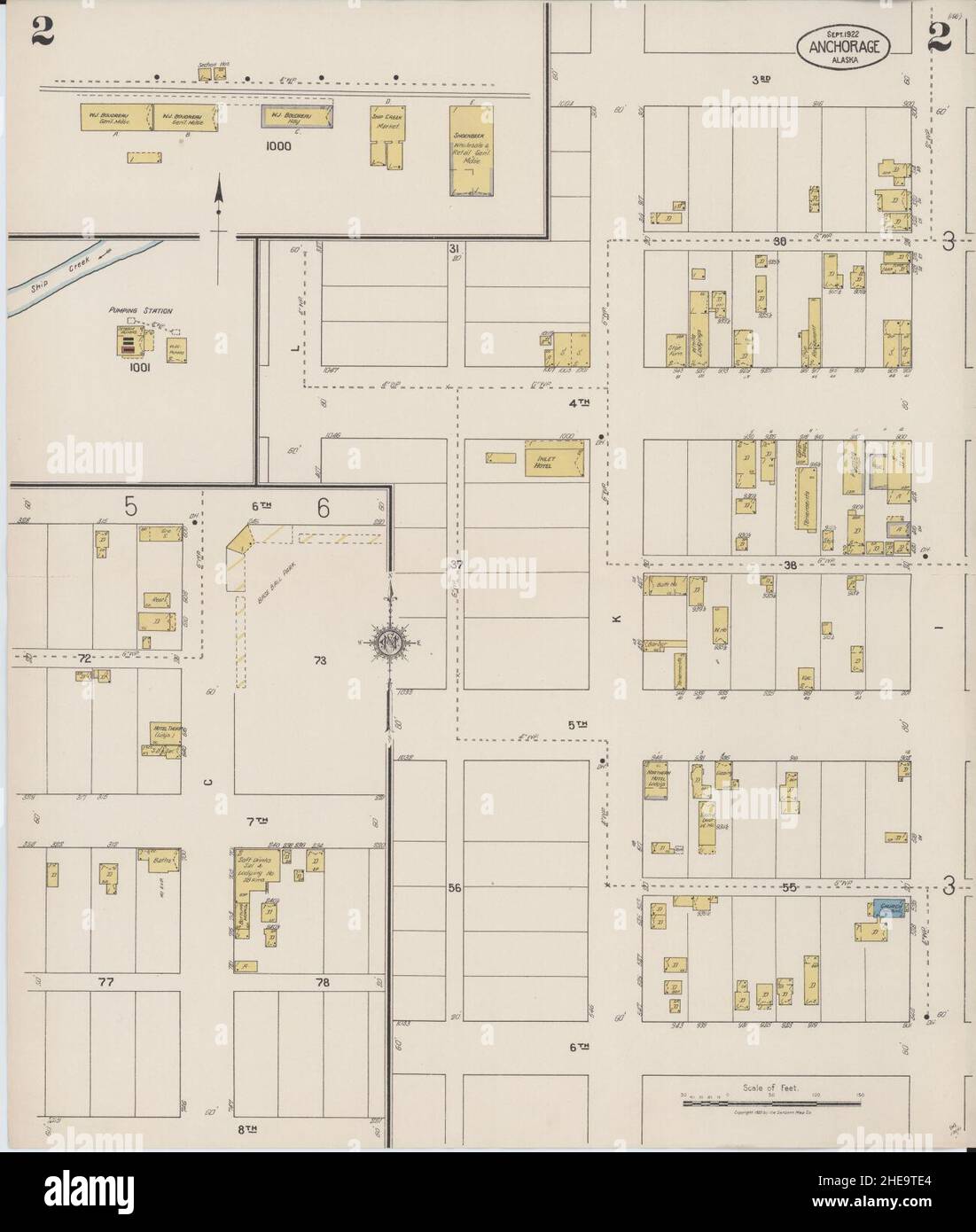 Carte d'assurance-incendie Sanborn de la division de recensement d'Anchorage, Alaska. Banque D'Images