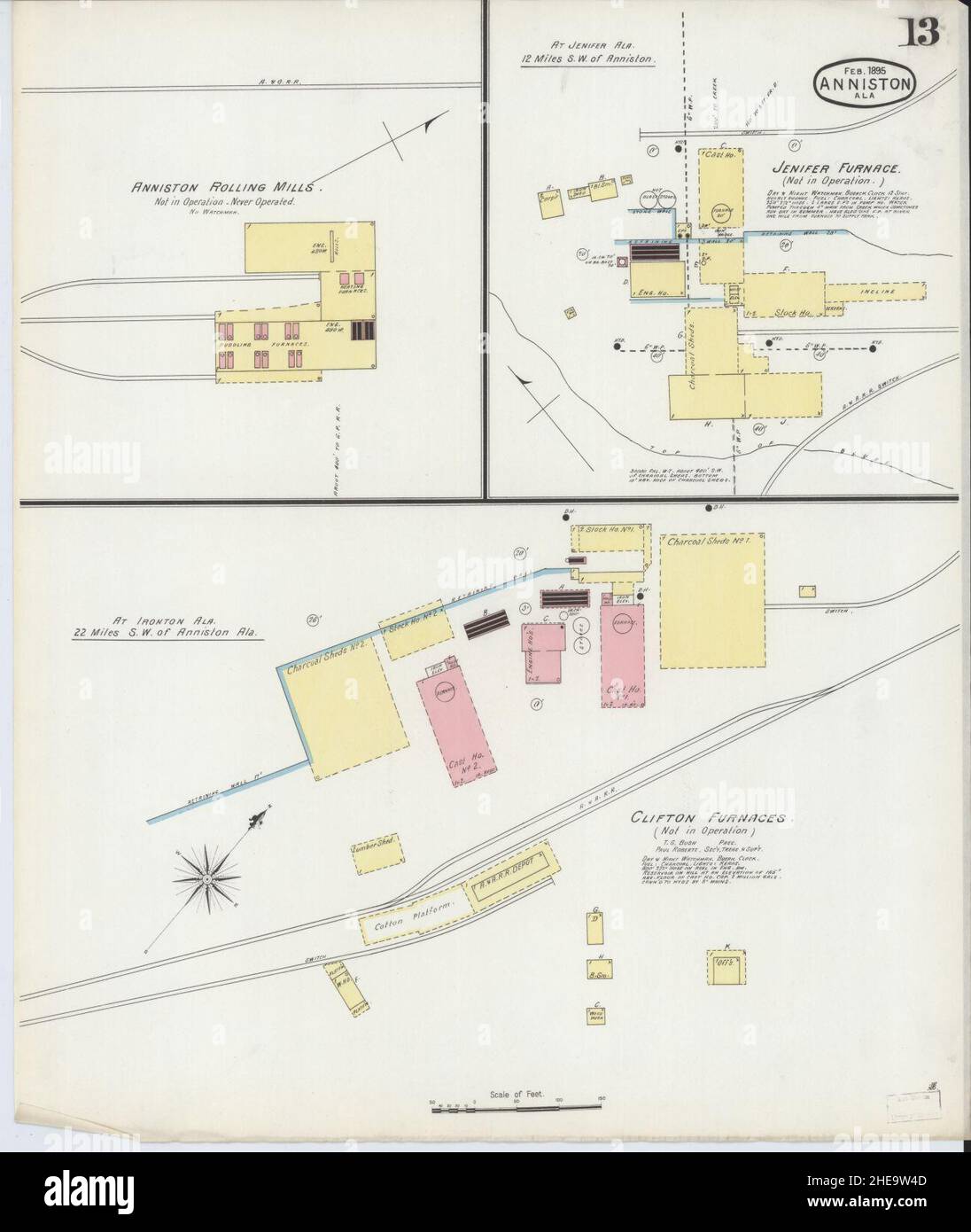 Carte d'assurance-incendie Sanborn d'Anniston, comté de Calhoun, Alabama. Banque D'Images