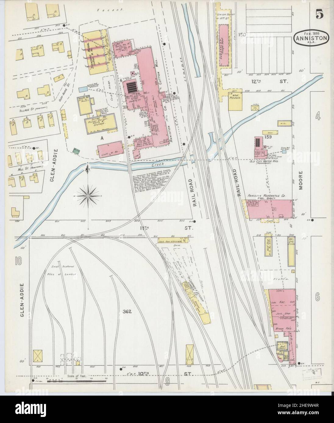 Carte d'assurance-incendie Sanborn d'Anniston, comté de Calhoun, Alabama. Banque D'Images