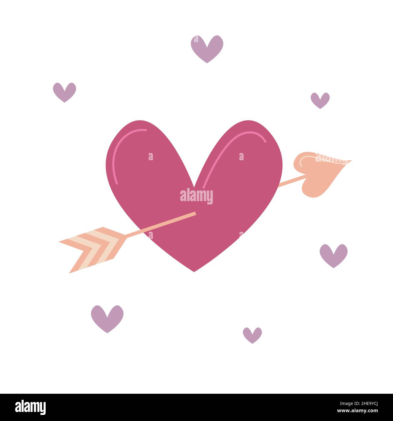 Flèche Cupids dans le coeur.Élément plat motif Saint-Valentin.Illustration vectorielle d'un coeur mignon. Illustration de Vecteur