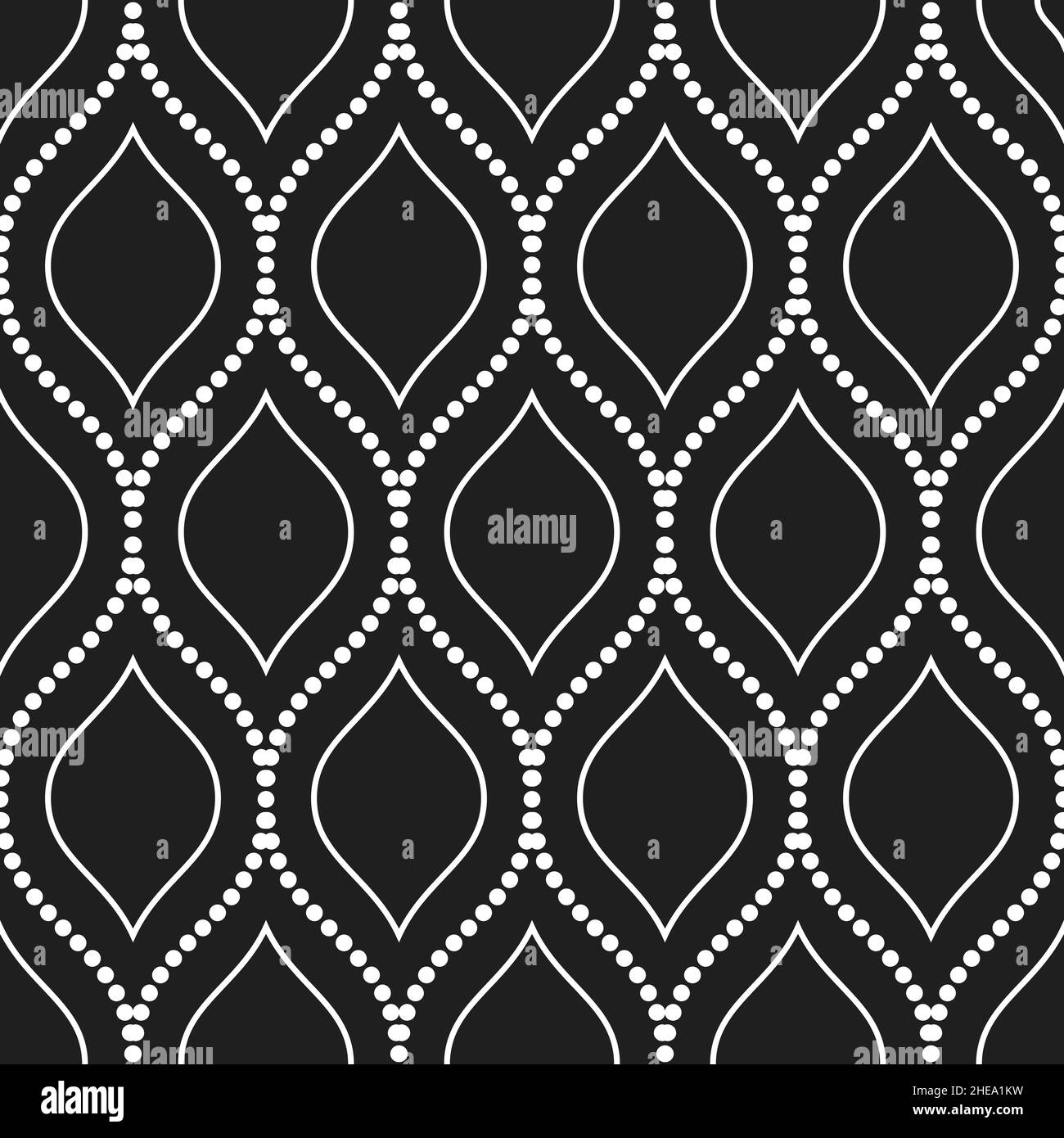 Décoration noire et blanche à pois sans couture.Arrière-plan moderne et sombre.Motif géométrique moderne en pointillés blancs Banque D'Images