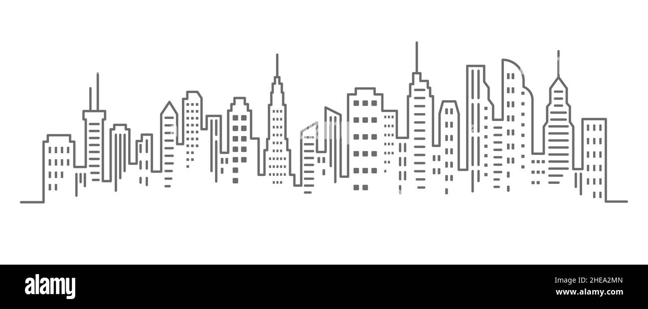 Paysage panoramique de la ville.Dessin continu de bâtiments à une ligne.Silhouette des gratte-ciels.Illustration vectorielle minimaliste.SPE 10 Illustration de Vecteur