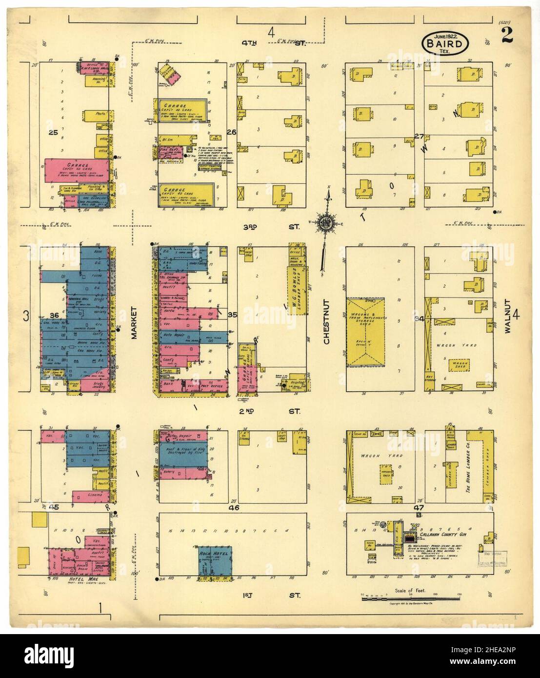 Sanborn carte d'assurance-incendie de Baird, comté de Callahan, Texas. Banque D'Images