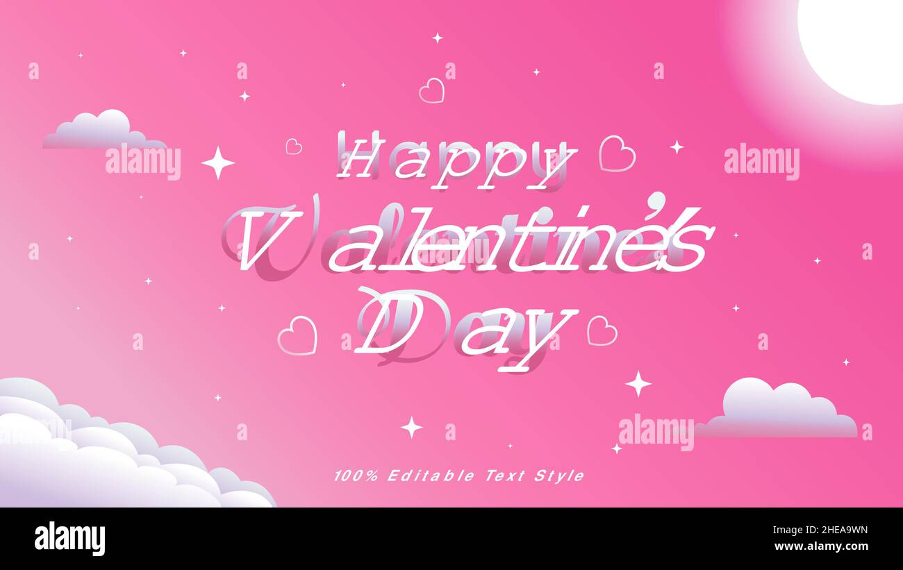 Jolie bannière de Saint-Valentin avec style de texte modifiable.Carte de vœux avec concept d'anime doux avec ambiance de ciel de nuit rose Illustration de Vecteur