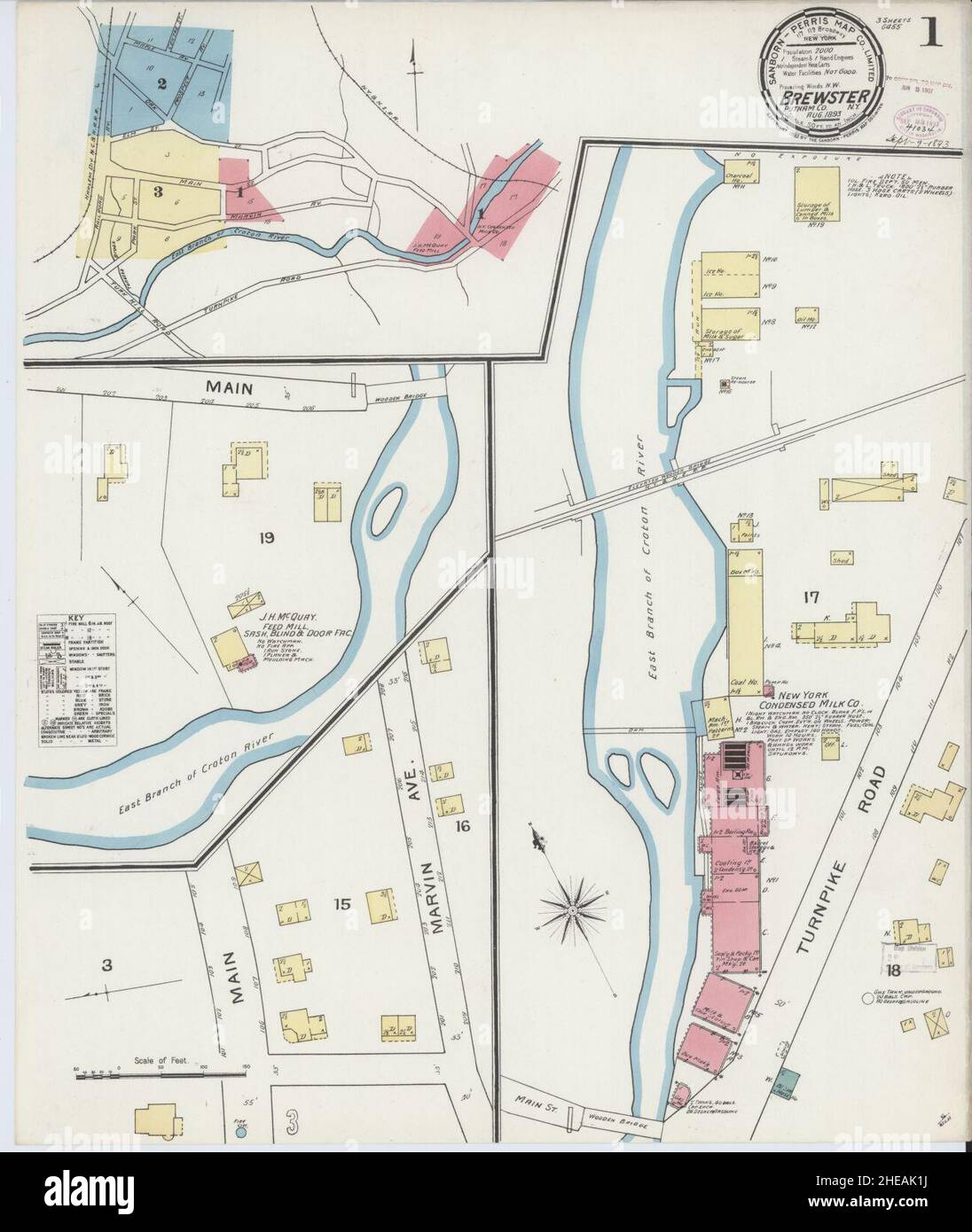 Sanborn carte d'assurance-incendie de Brewster, comté de Putnam, New York. Banque D'Images Sanborn carte d'assurance-incendie de Brewster, comté de Putnam, New York. Banque D'Images