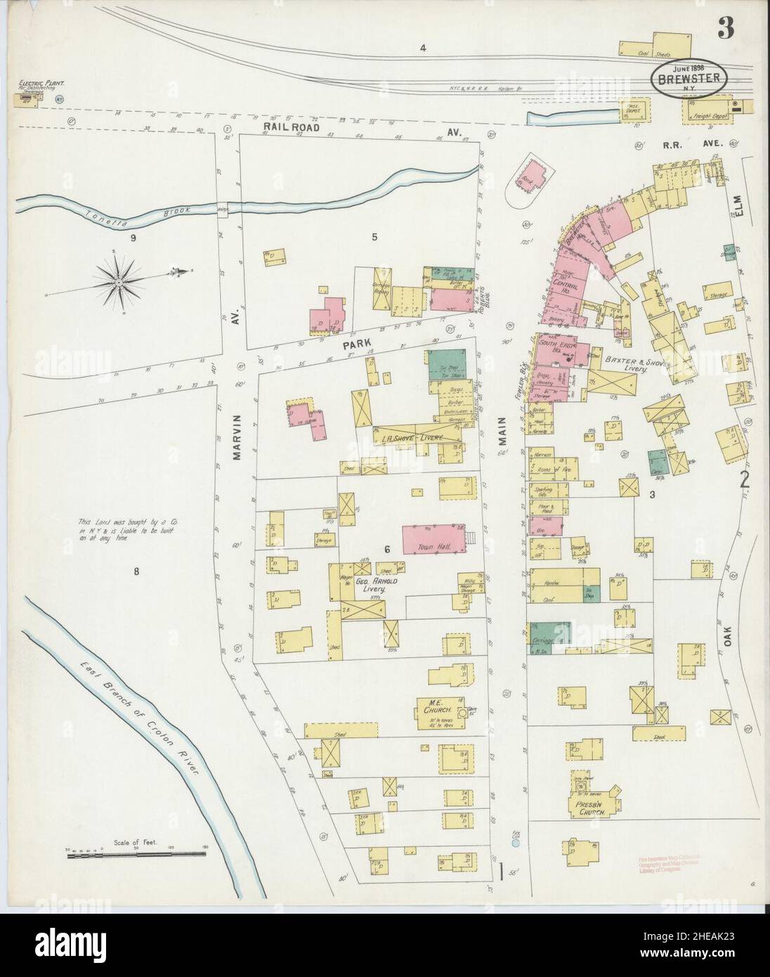 Sanborn carte d'assurance-incendie de Brewster, comté de Putnam, New York. Banque D'Images Sanborn carte d'assurance-incendie de Brewster, comté de Putnam, New York. Banque D'Images