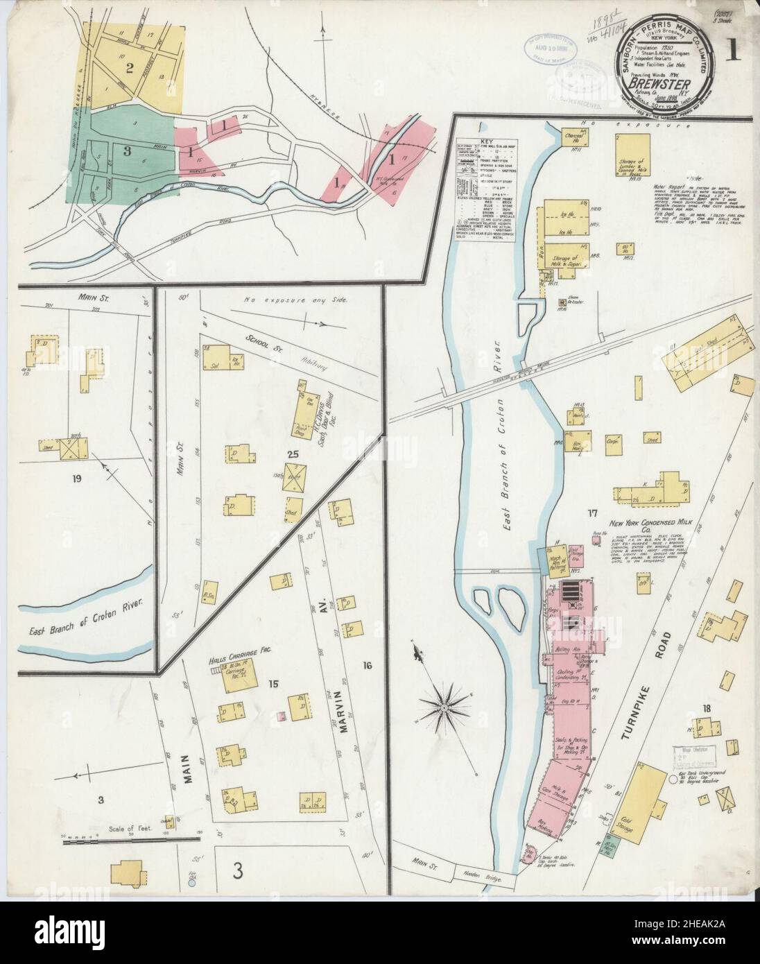 Sanborn carte d'assurance-incendie de Brewster, comté de Putnam, New York. Banque D'Images Sanborn carte d'assurance-incendie de Brewster, comté de Putnam, New York. Banque D'Images