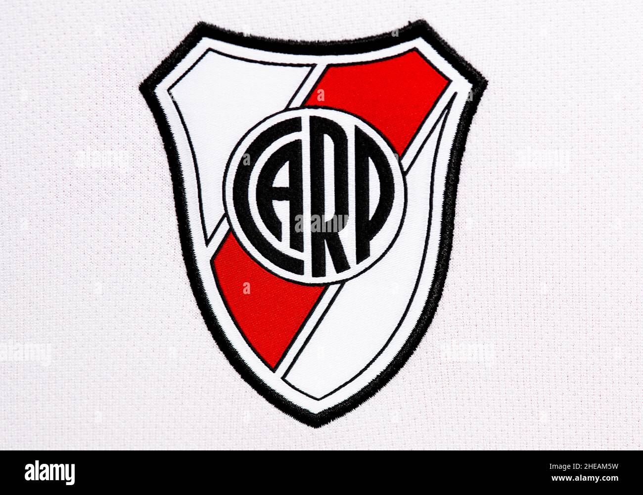 Gros plan sur l'écusson du club River plate. Banque D'Images