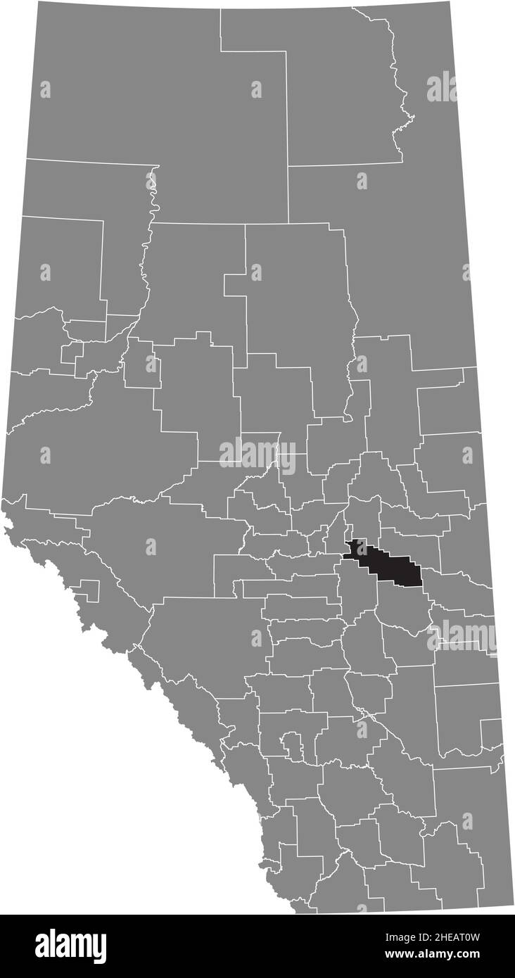 Noir plat vierge carte d'emplacement en surbrillance du district municipal DU COMTÉ DE BEAVER à l'intérieur de la carte administrative grise de la province canadienne d'Alberta, Illustration de Vecteur
