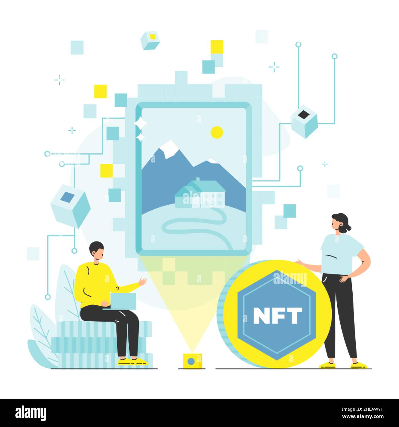 Art Collector achetant NFT crypto art pour crypto-monnaie, illustration  vectorielle.NFT art. jeton non fongible Image Vectorielle Stock - Alamy