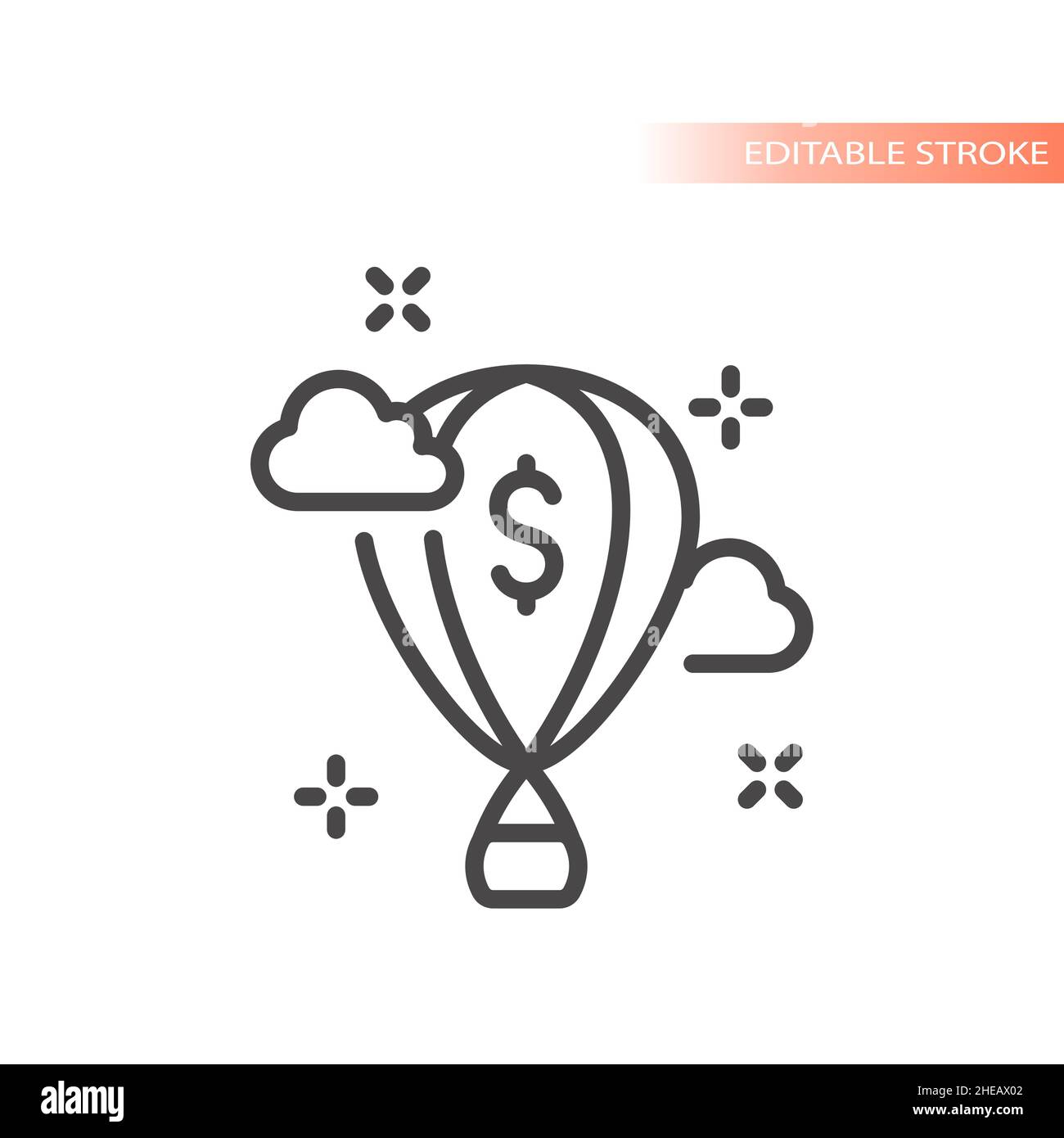 Ballon d'air chaud avec signe dollar dans l'icône de ciel.Symbole vectoriel de lancement d'entreprise de démarrage. Illustration de Vecteur