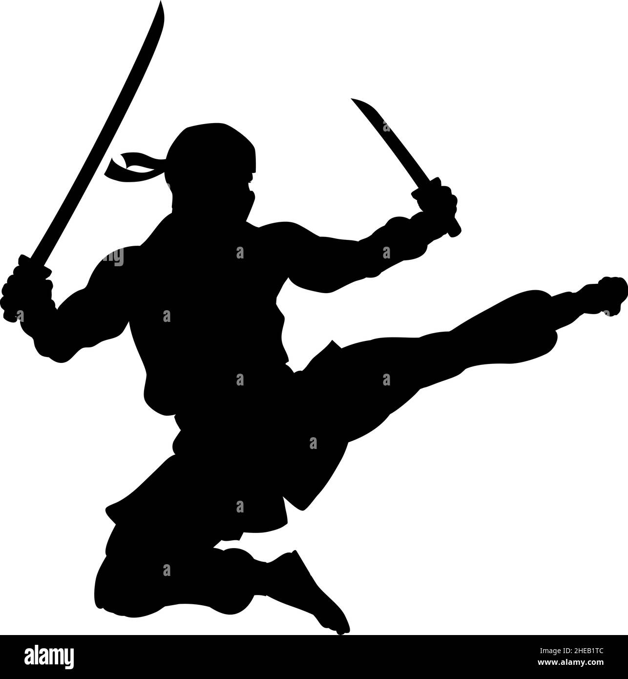 Silhouette de NINJA Flying Kick Man Illustration de Vecteur