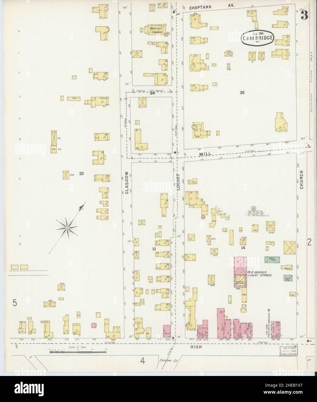 Sanborn carte d'assurance-incendie de Cambridge, comté de Dorchester, Maryland. Banque D'Images