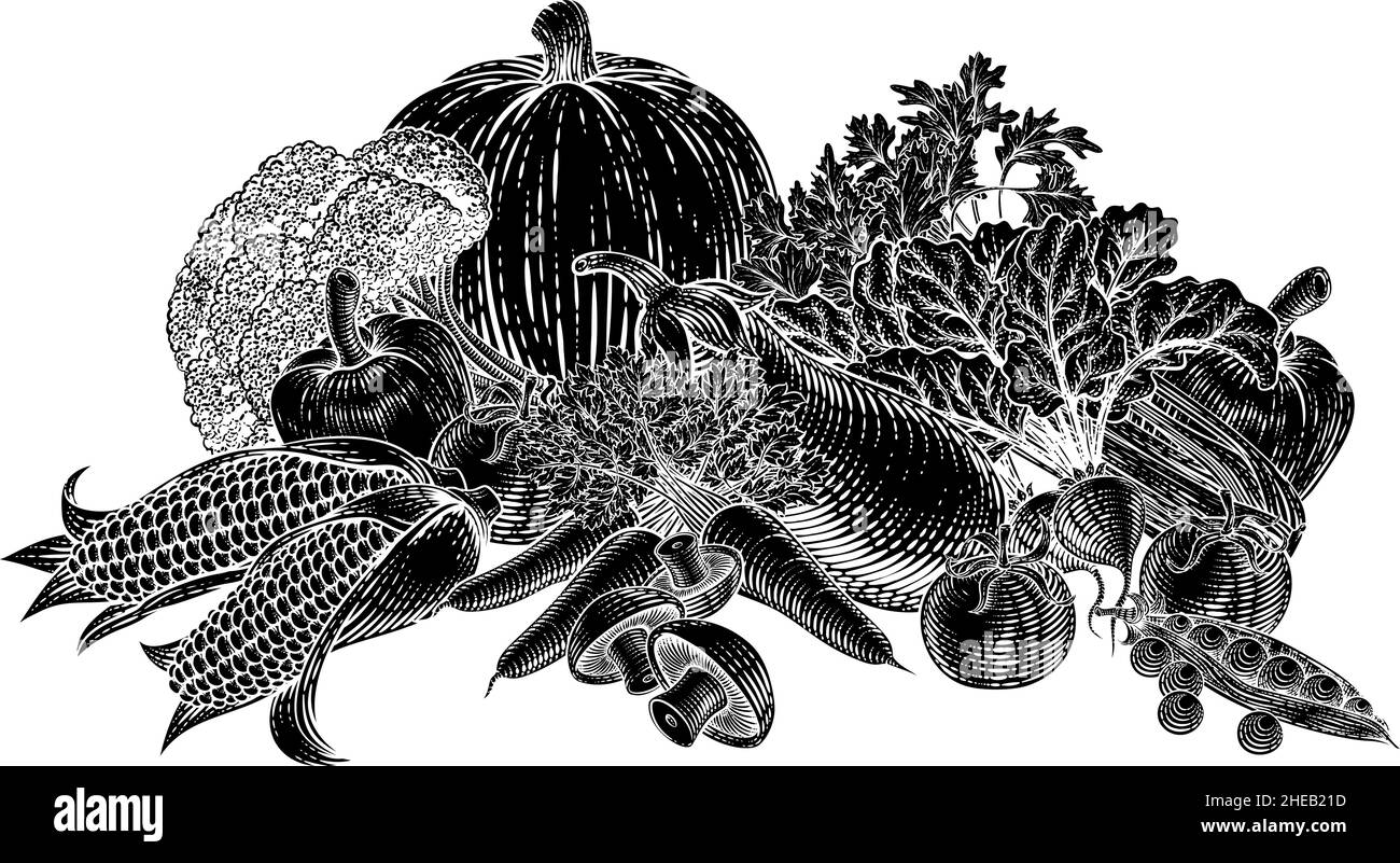 Légumes fruits produits alimentaires Illustration coupe de bois Illustration de Vecteur