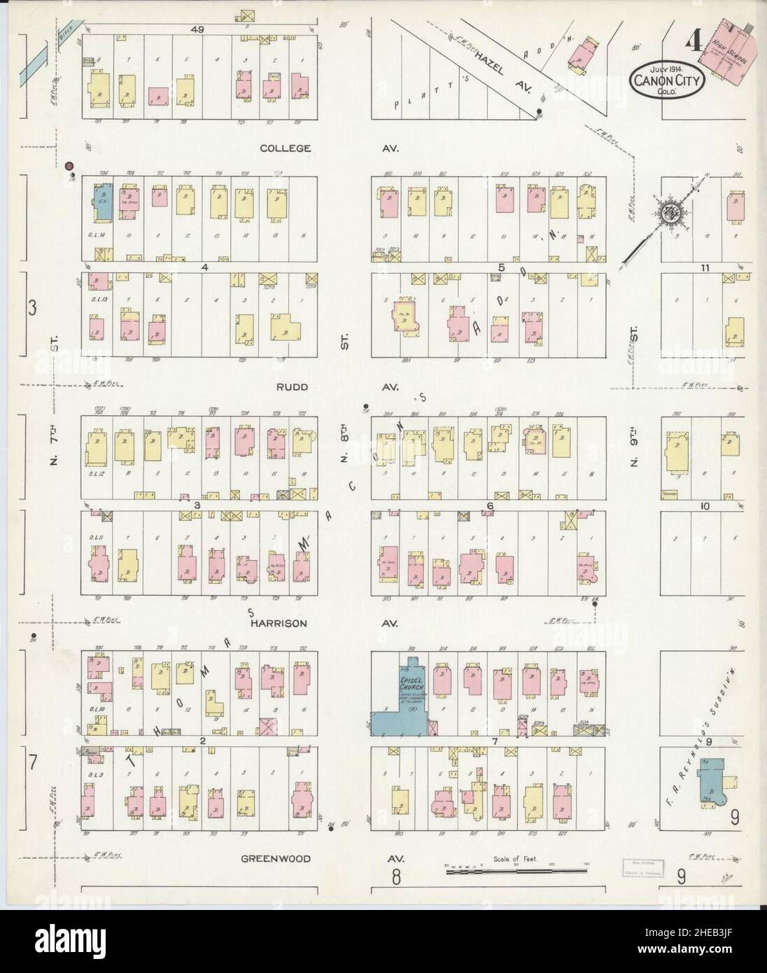 Carte d'assurance incendie Sanborn de Canon City, comté de Fremont, Colorado. Banque D'Images